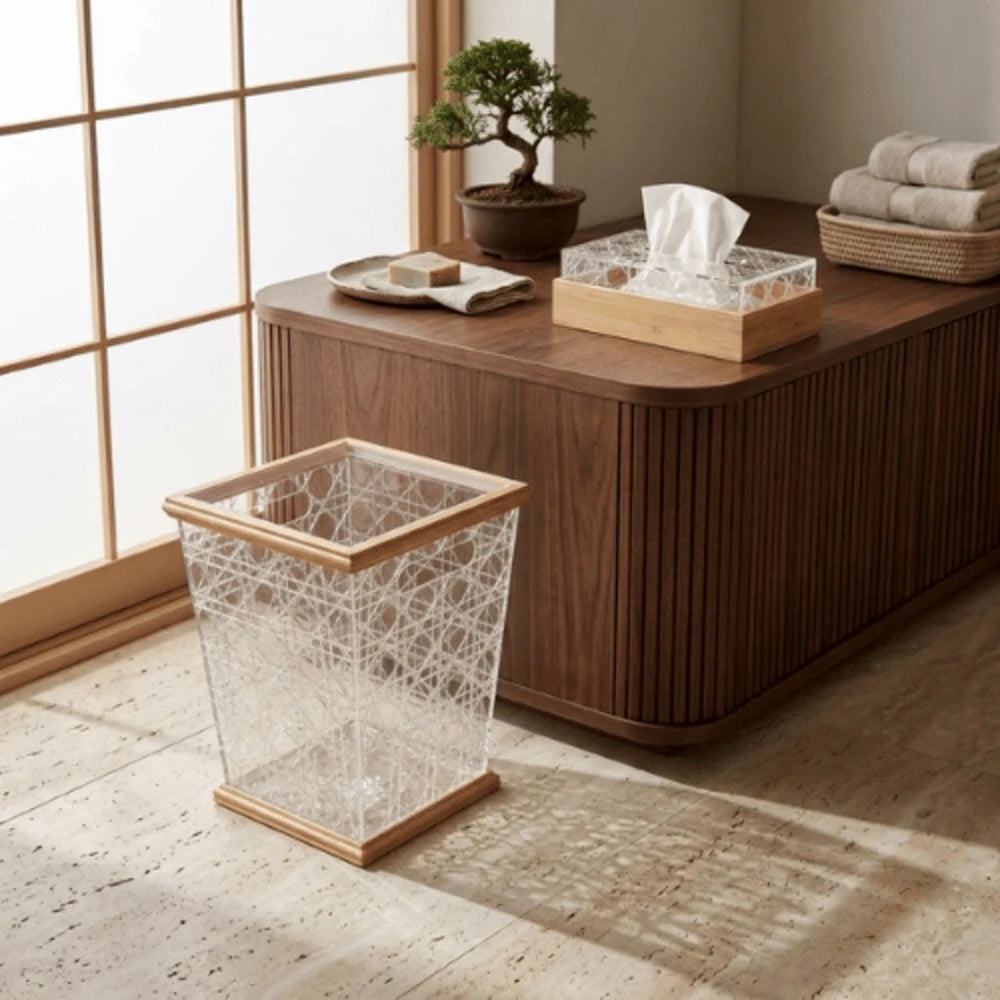 Acrylic Wooden Tissue Box & Bin Set