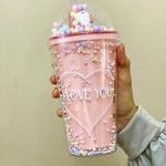 Kids Unicorn Lid Glass With Coloured Straw | Drinking Bottle