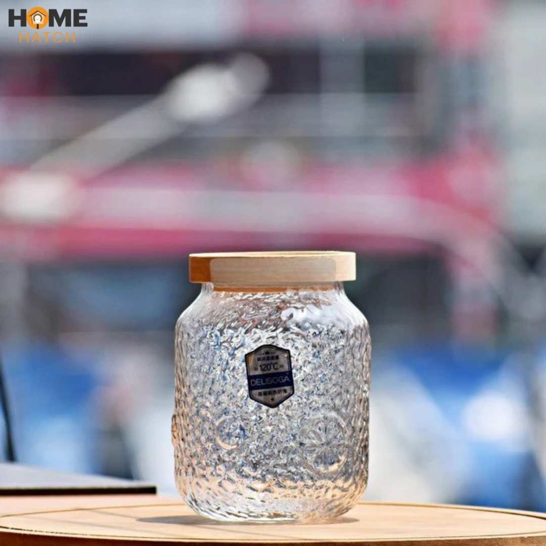 1000ml Airtight Glass Cookie Jar | Spice Jar with Bamboo Lid