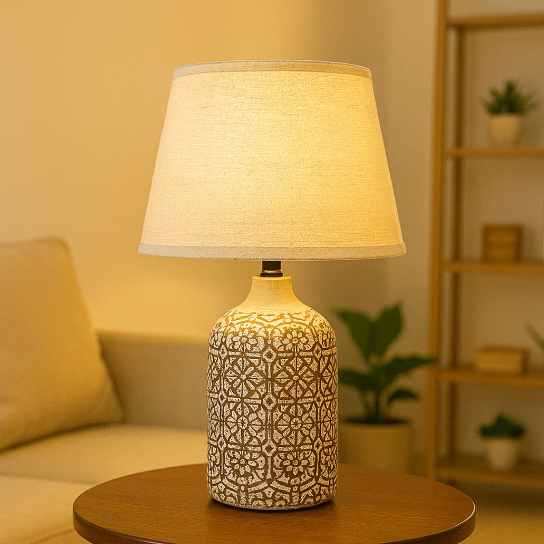 Abstract Pattern Ceramic Lamp With Shade