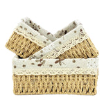 Rectangular Cloth Covered Braided Basket | Vanity Basket | Set of 3