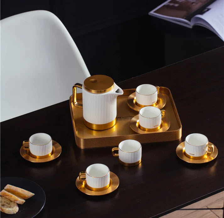15-Piece Luxury Coffee Essentials Set – Black/White & Gold Finish