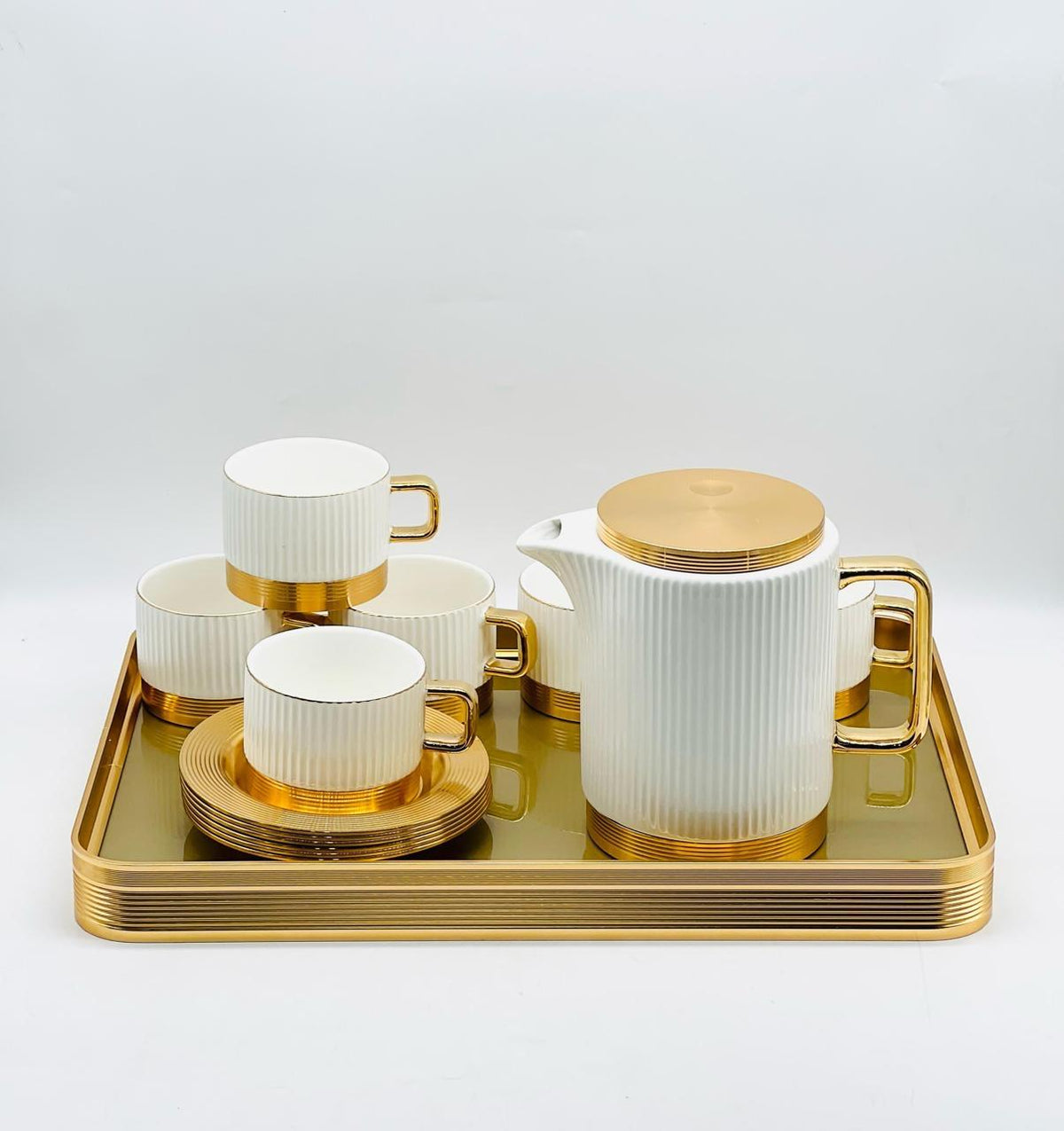 15-Piece Luxury Coffee Essentials Set – Black/White & Gold Finish