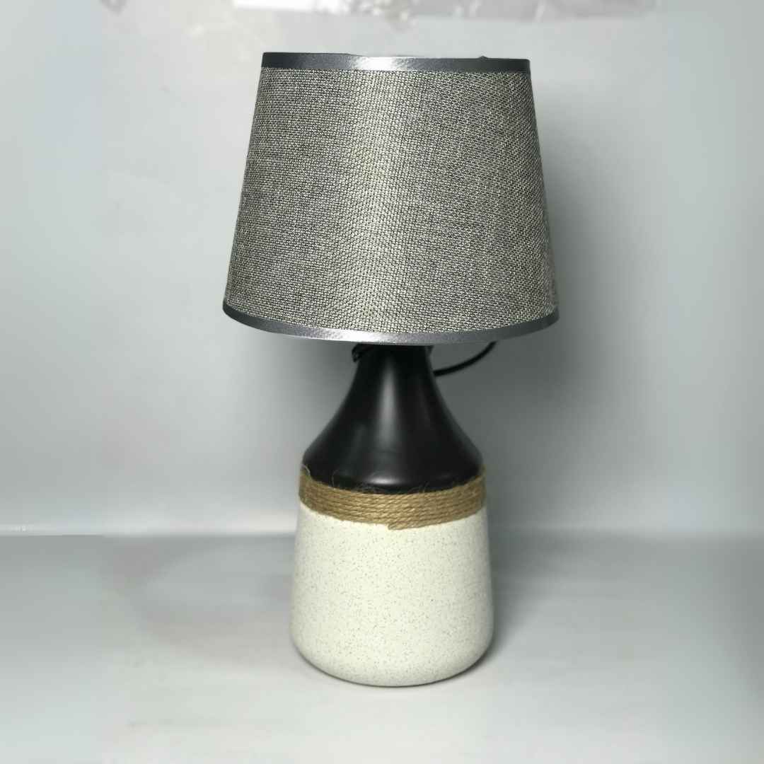 Two Toned Jute Strapped Ceramic Lamp With Shade
