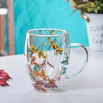Aesthetic Flowers andFeather InsideDouble Walled Filled Glass Mugs