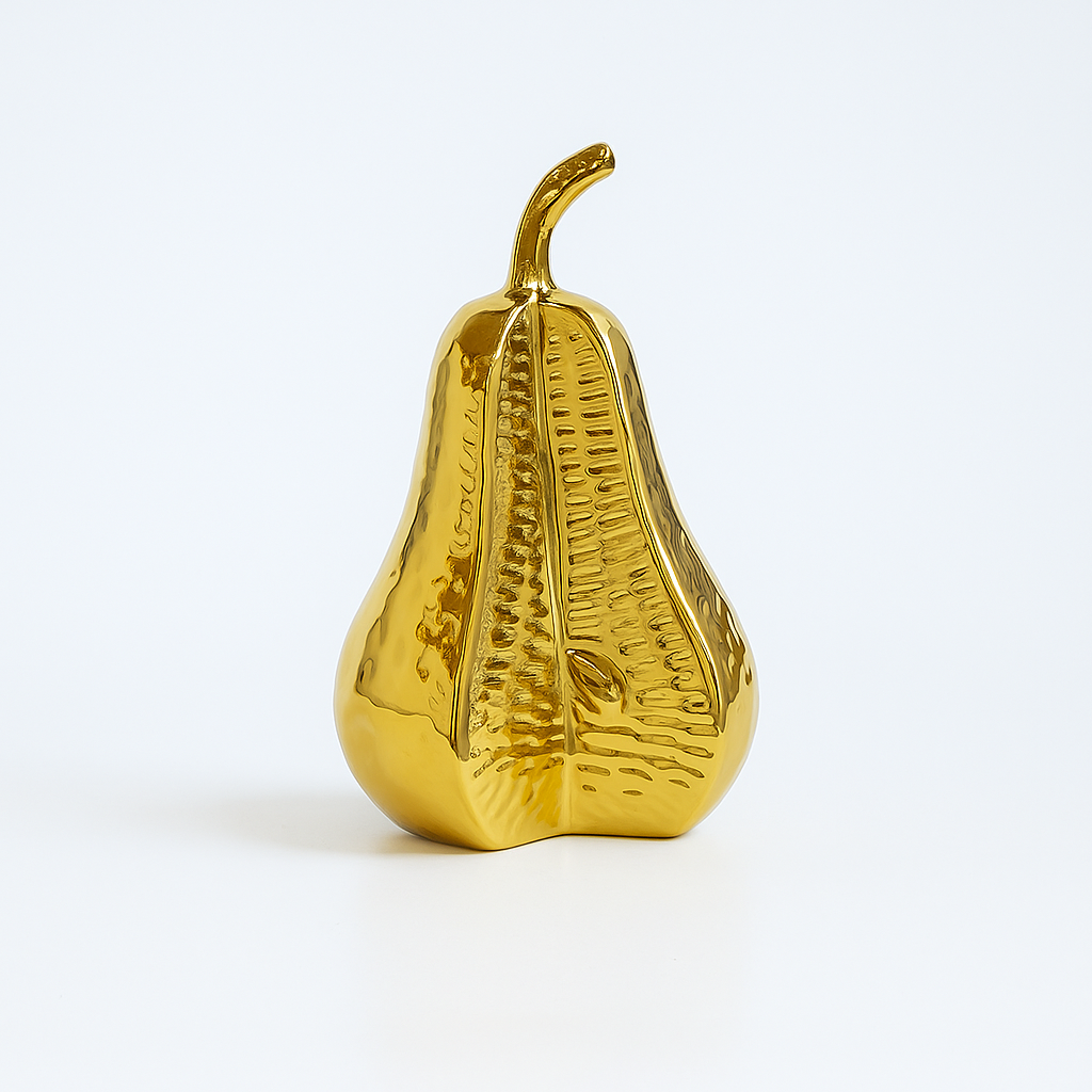 Gold ceramic pear sculpture decorative fruit figurine for home décor centerpiece