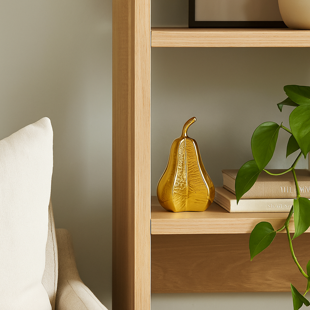 Gold ceramic pear sculpture decorative fruit figurine for home décor centerpiece