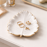 Luxury Leaf Shape Ceramic Trinket Tray – Decorative Ring & Earrings Holder Dish