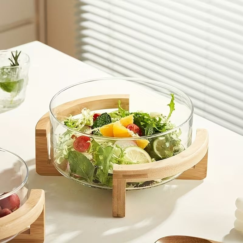 glass bowl with bamboo stand2100ml glass serving bowlmultipurpose glass bowlglass salad bowlglass fruit bowlbamboo stand serving bowlmodern serving bowlglass snack bowlsalad serving bowlglass serving bowl Pakistan