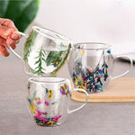 Aesthetic Flowers andFeather InsideDouble Walled Filled Glass Mugs