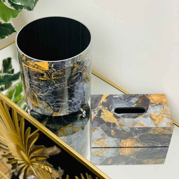 Marble Pattern Tissue Box & DustBin Set