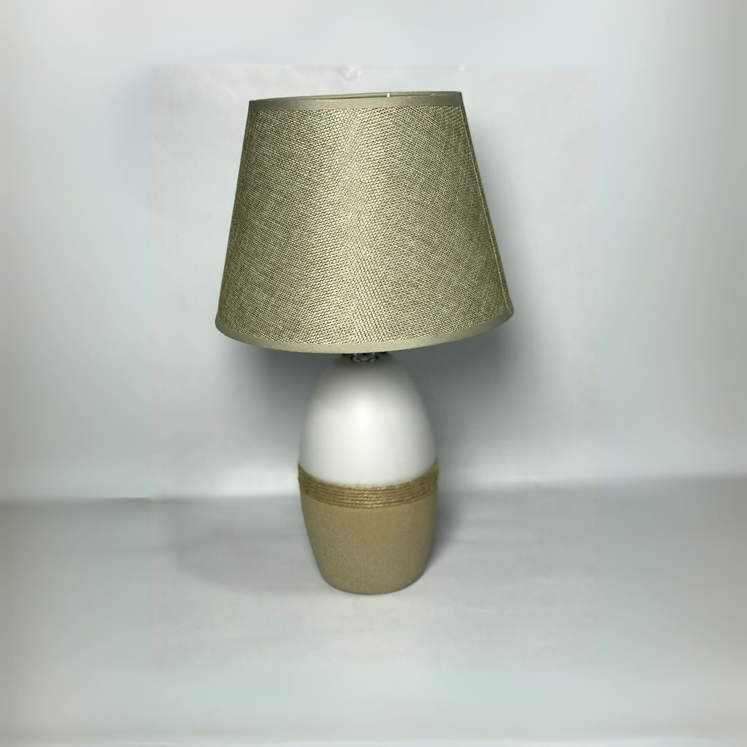 Two Toned Jute Strapped Ceramic Lamp With Shade