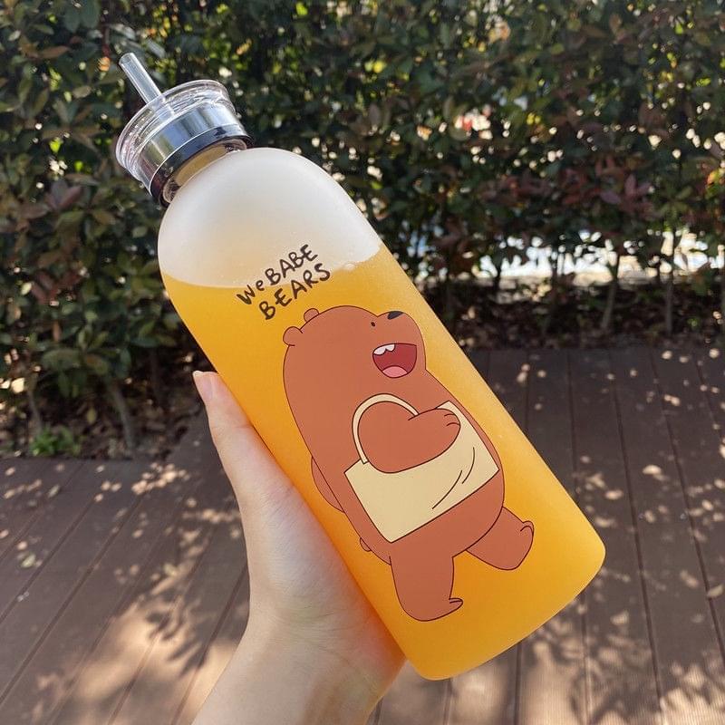 ‘We Babe Bears’ Frosted Plastic Water Bottle with Straw-1000ml