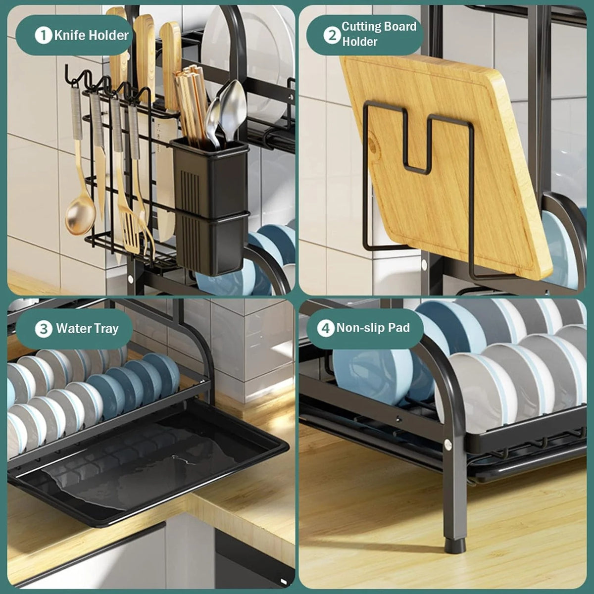 3-Tier-Dish Drying Rack & Utensil Holder