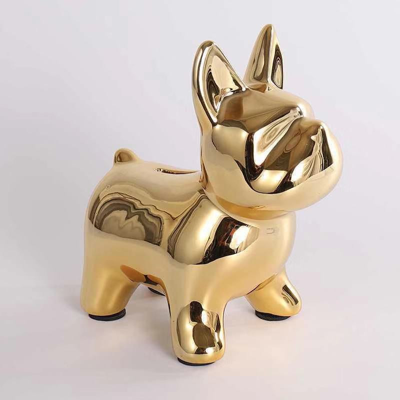 Gold Ceramic French Bull Dog Décor Animal | Centre Piece | Home Décor