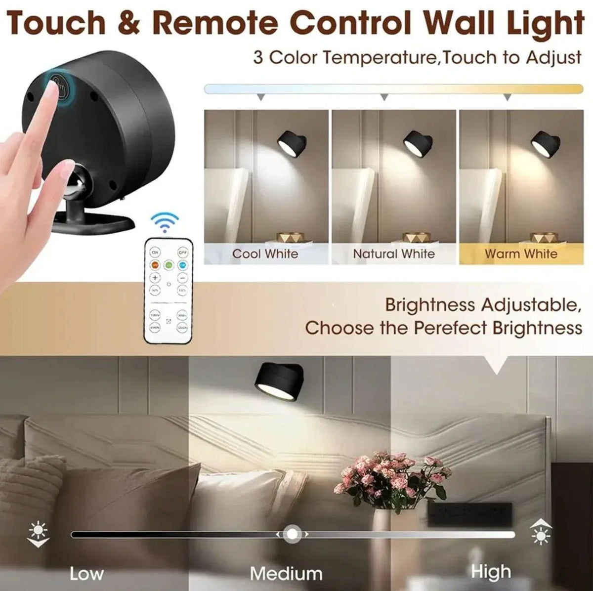 360 degree rotating LED wall lamp with remote control adjustable modern wall light – Home Hatch Pakistan