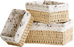 Rectangular Cloth Covered Braided Basket | Vanity Basket | Set of 3