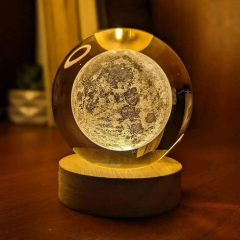 3D Galaxy Crystal Ball Night Light With Wooden Base - Large