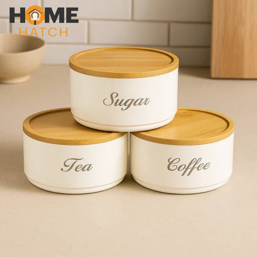 3 Pcs Elegant Storage Round Tin Box Set with Bamboo Lid