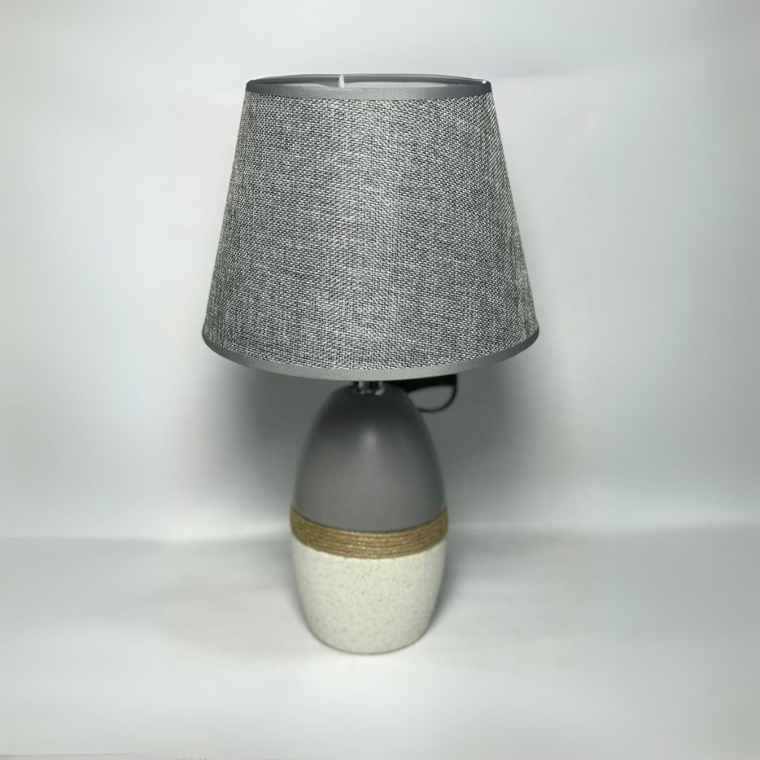 Two Toned Jute Strapped Ceramic Lamp With Shade