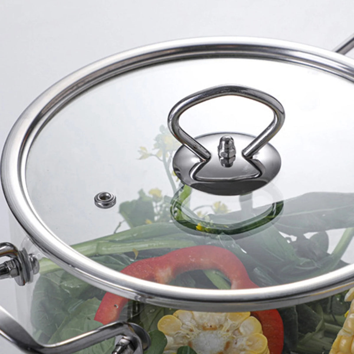 Borosilicate Glass Cooking/Simmer Pot with Lid & Stainless Steel Handle