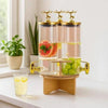 3 In 1 Rotating Glass Beverage Dispenser With Deer Lid | High Borosilicate Beverage Dispenser Set with 3 Taps & Stand