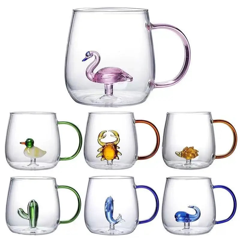 3D Coffee Mug Cute Animal Inside Glass Cup with Handle