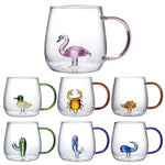 3D Coffee Mug Cute Animal Inside Glass Cup with Handle