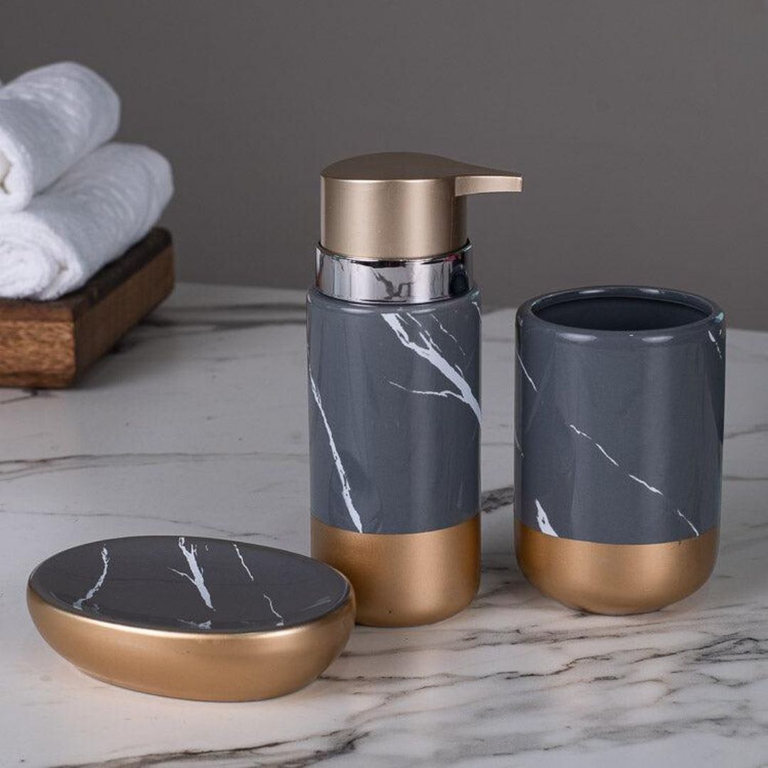 Marble Finish Design Ceramic Bath Set - 3pcs