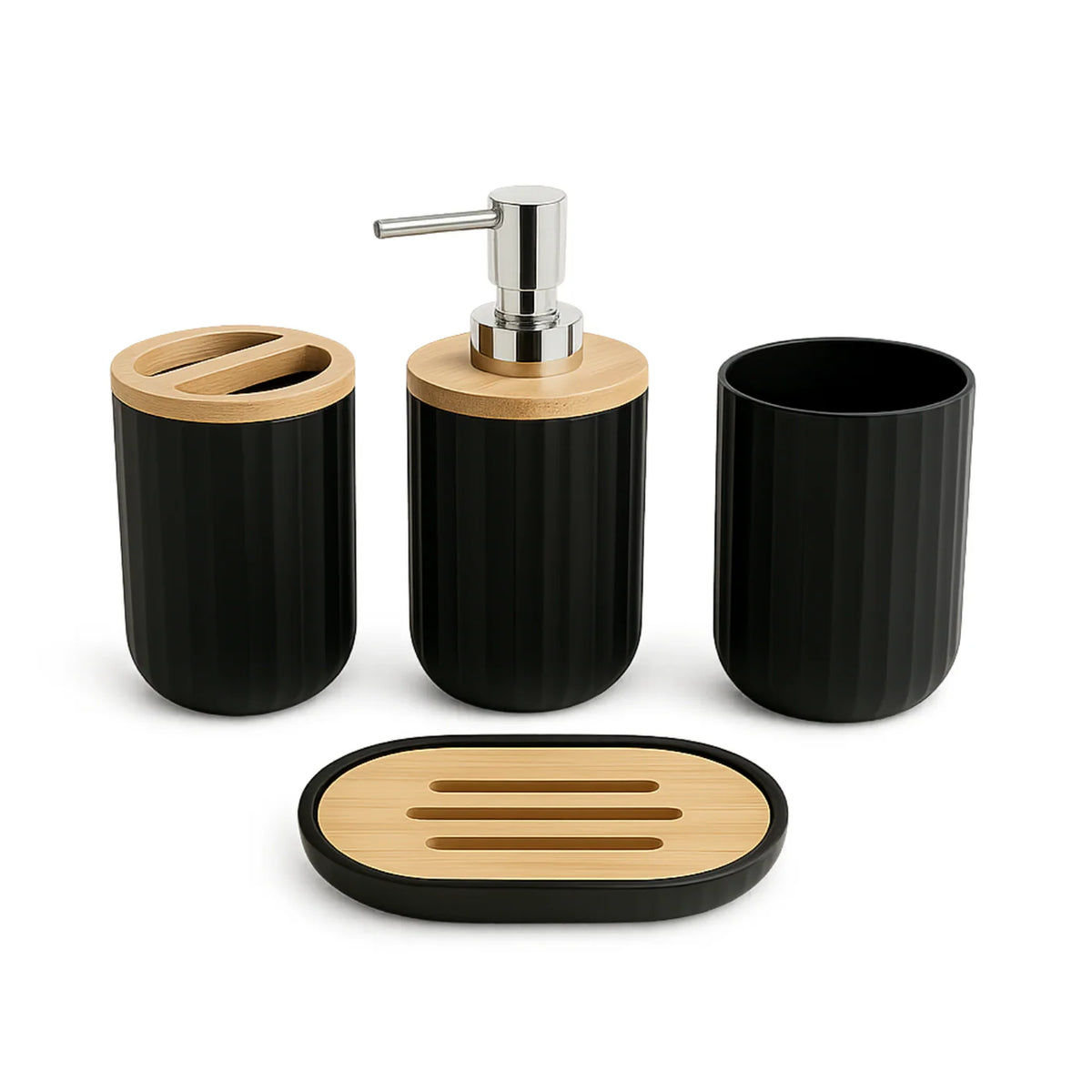 4pcs - Natural Bamboo Lids Bathroom Accessory Set | Bath Set