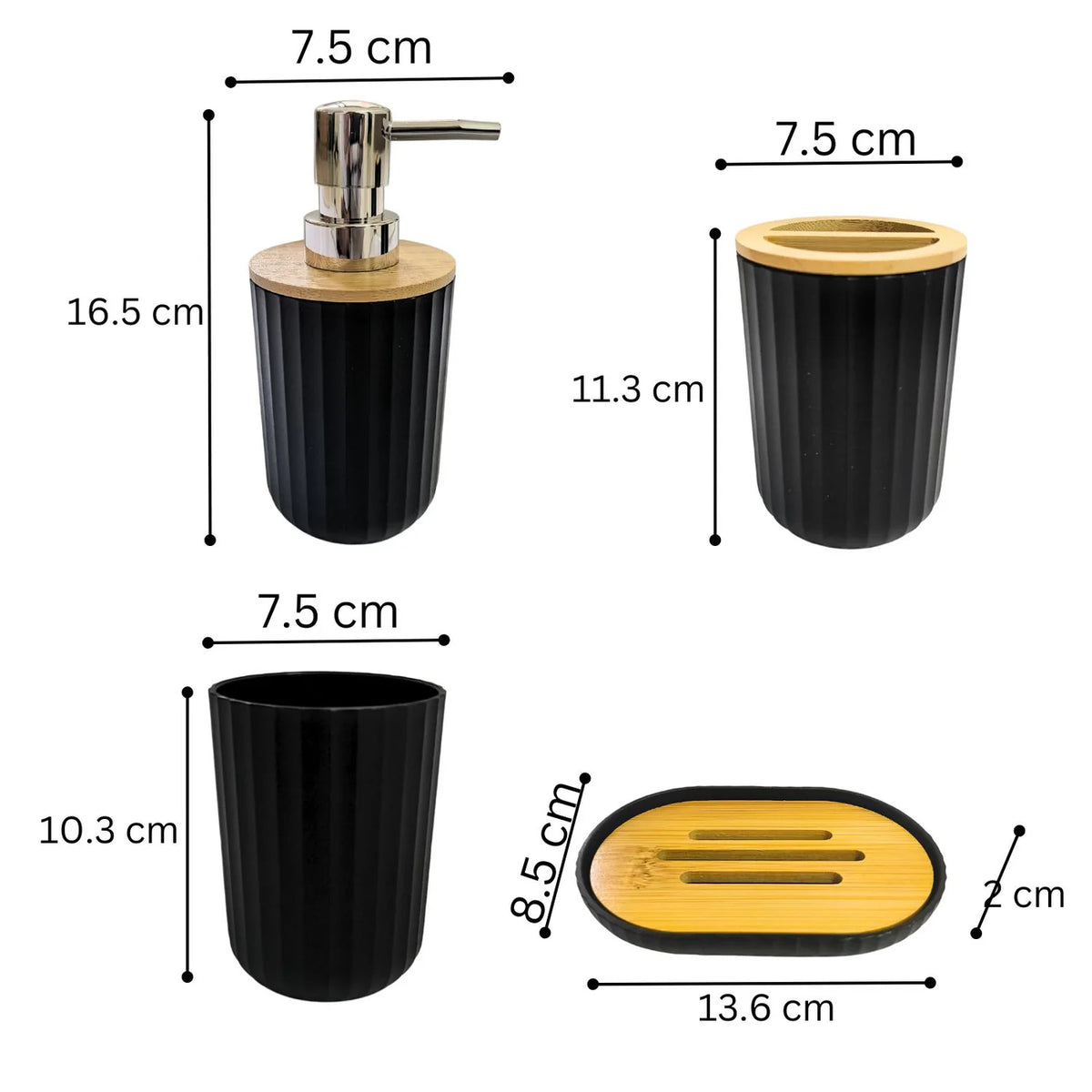 4pcs - Natural Bamboo Lids Bathroom Accessory Set | Bath Set