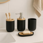 4pcs - Natural Bamboo Lids Bathroom Accessory Set | Bath Set
