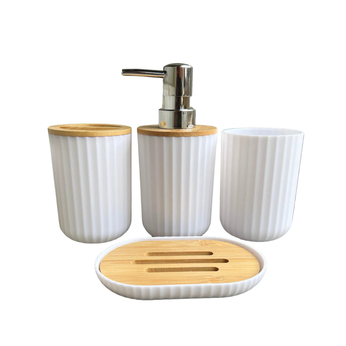 4pcs - Natural Bamboo Lids Bathroom Accessory Set | Bath Set