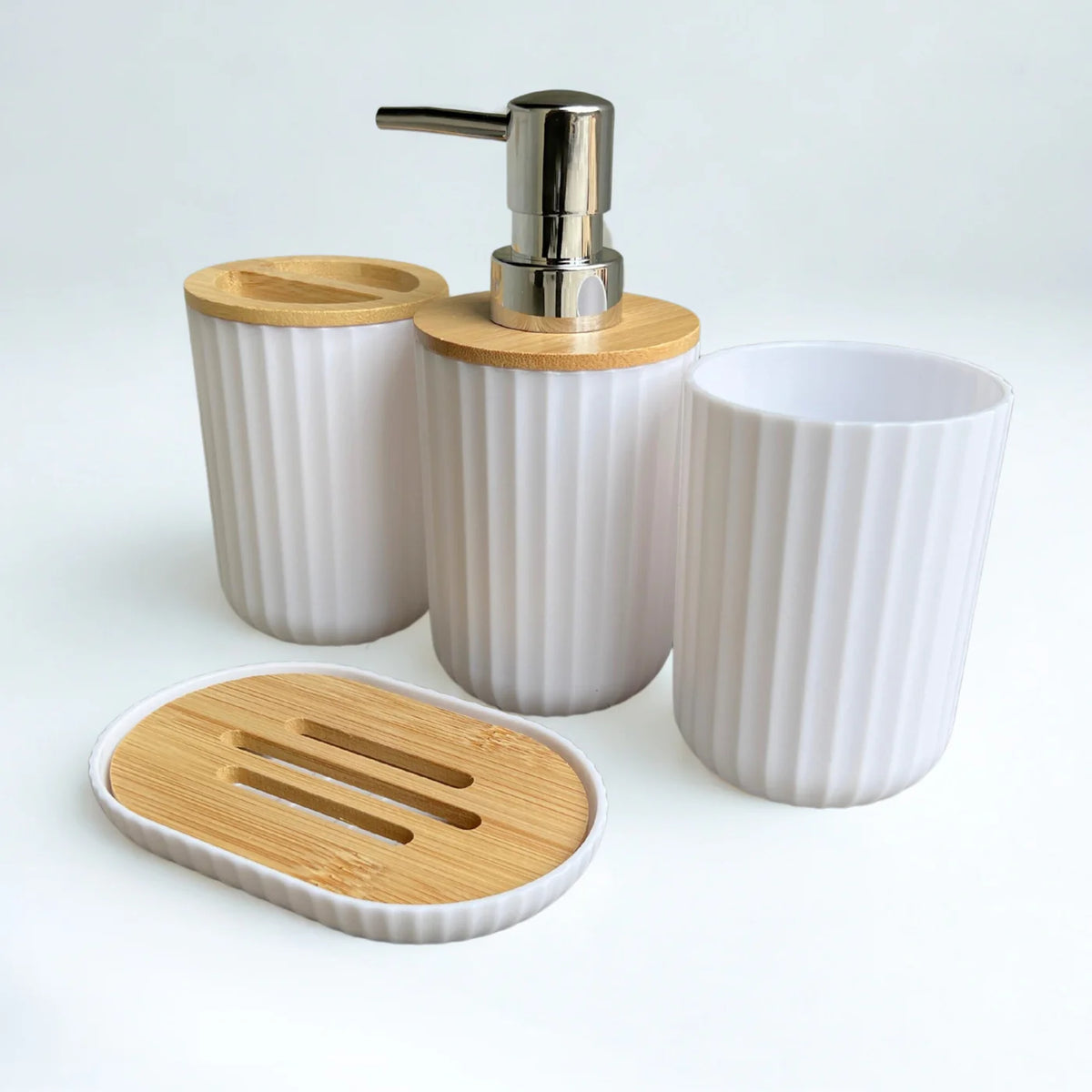 4pcs - Natural Bamboo Lids Bathroom Accessory Set | Bath Set
