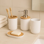 4pcs - Natural Bamboo Lids Bathroom Accessory Set | Bath Set
