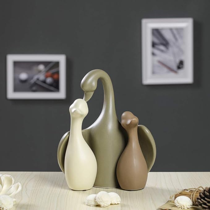 3-Pcs Mother Baby Ducks Porcelain Figurine Set