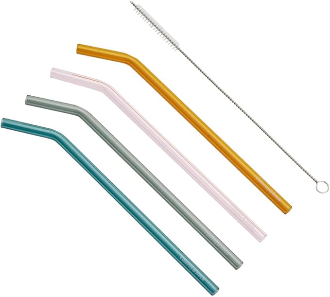 Multicolor Glass Drinking Straws with Cleaning Brush