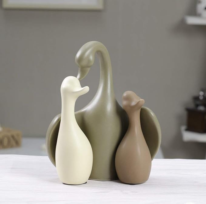 3-Pcs Mother Baby Ducks Porcelain Figurine Set