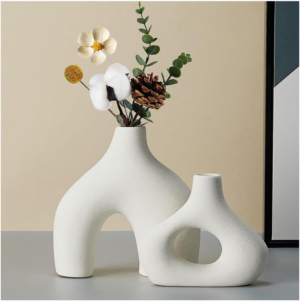 Boho Ceramic Vase Pair | Minimalist Home Decor | Pots & Vases