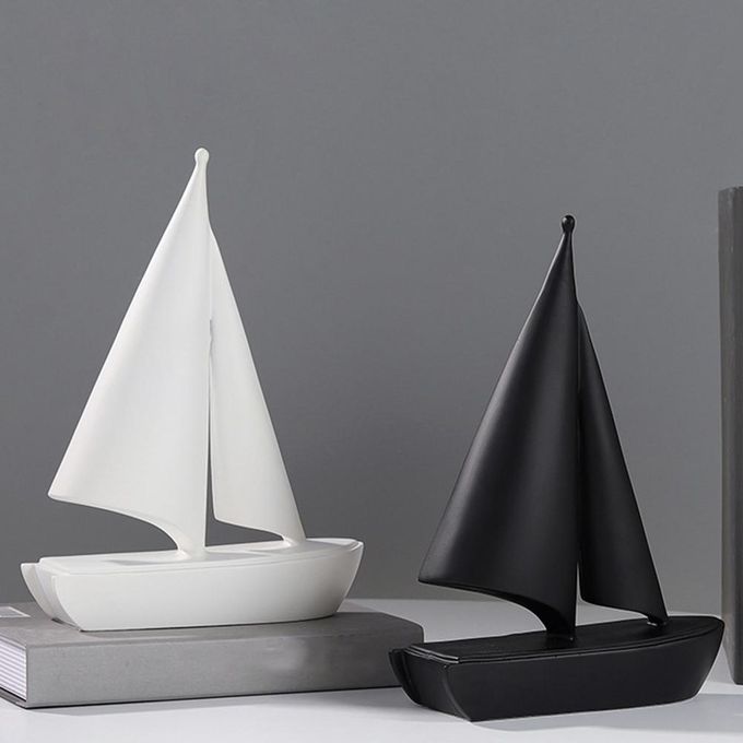 Modern Ceramic Sailboat Figurine | Home Décor