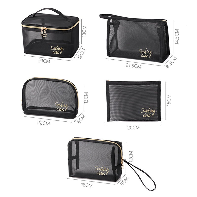 5 Pack Mesh Makeup Bag Combo – Transparent Travel Cosmetic & Toiletry Organizers