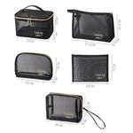 5 Pack Mesh Makeup Bag Combo – Transparent Travel Cosmetic & Toiletry Organizers