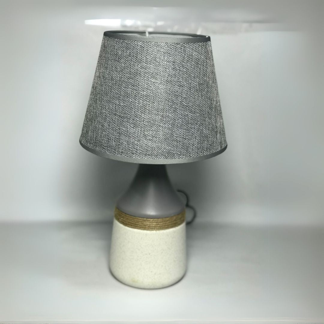 Two Toned Jute Strapped Ceramic Lamp With Shade