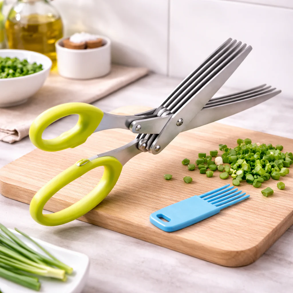 5 Layers Kitchen Scissor – Multi-Blade Herb & Vegetable Cutting Shears with Cleaning Comb | Stainless Steel Kitchen Herb Cutter