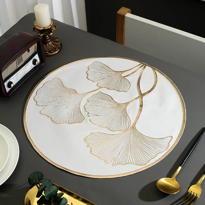 Round Gold Ginkgo Leaf Table Mats