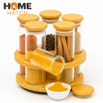 6-Piece Bamboo Rotating Spice Rack with Glass Tubes