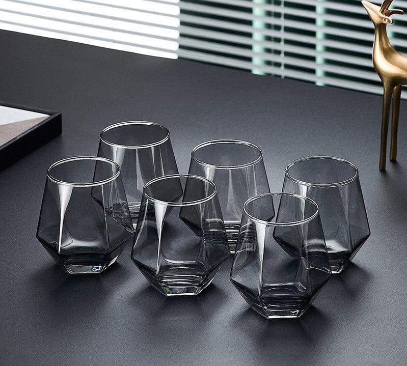 Delisoga Smoke Grey Diamond Shape Drinking Glass Set of 6