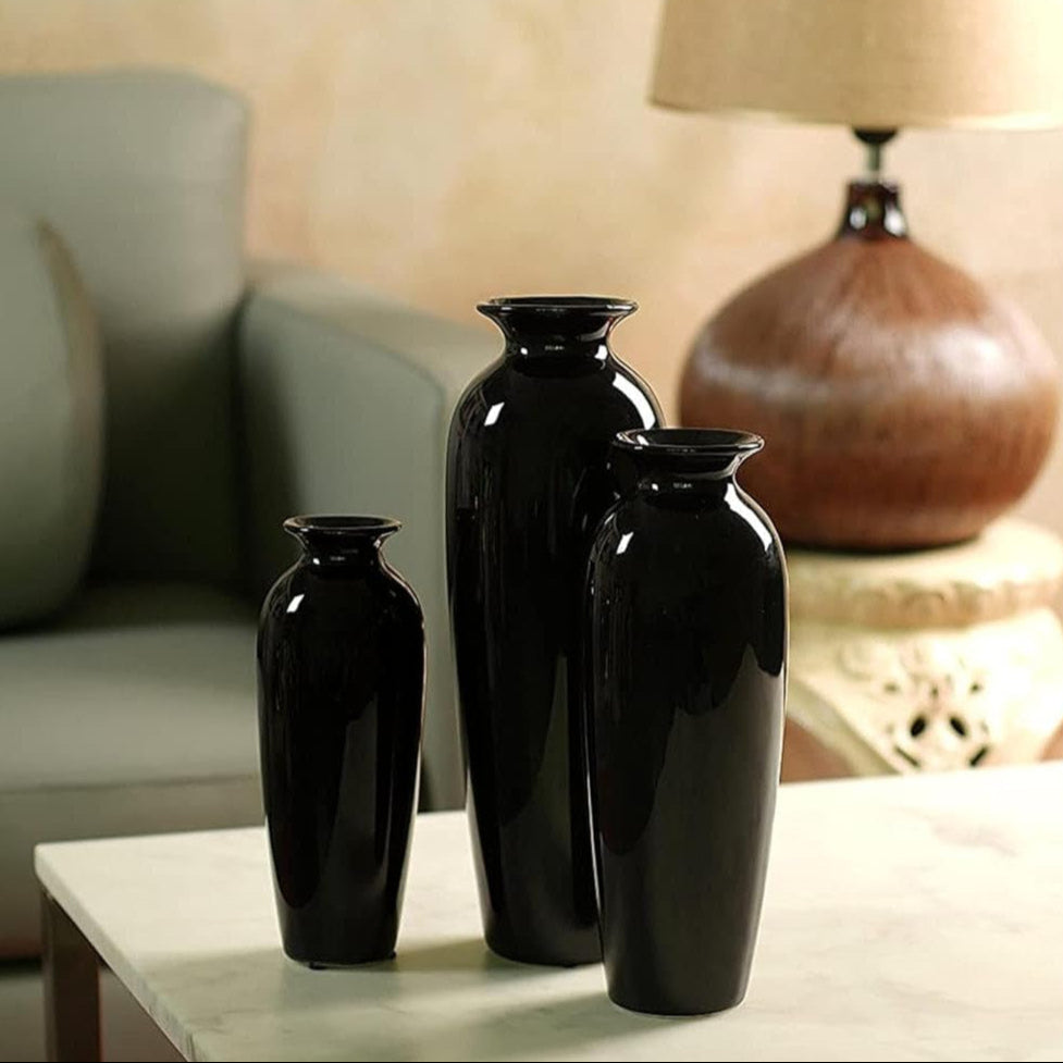 Plain Black Ceramic Vase - Set of 3 | Pots & Vases | Home Décor