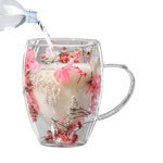 Aesthetic Flowers andFeather InsideDouble Walled Filled Glass Mugs