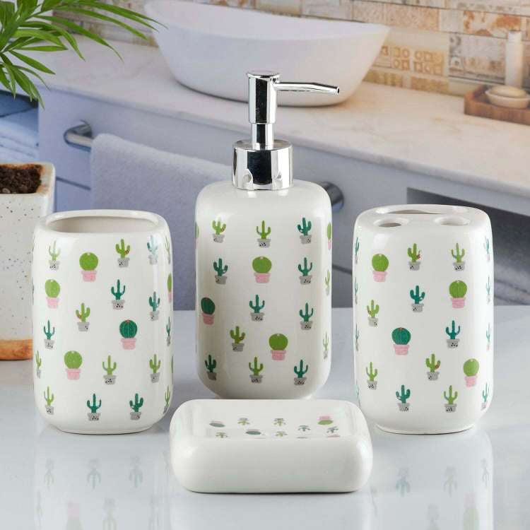 Cactus Bath Set White - 4pcs - Home Hatch